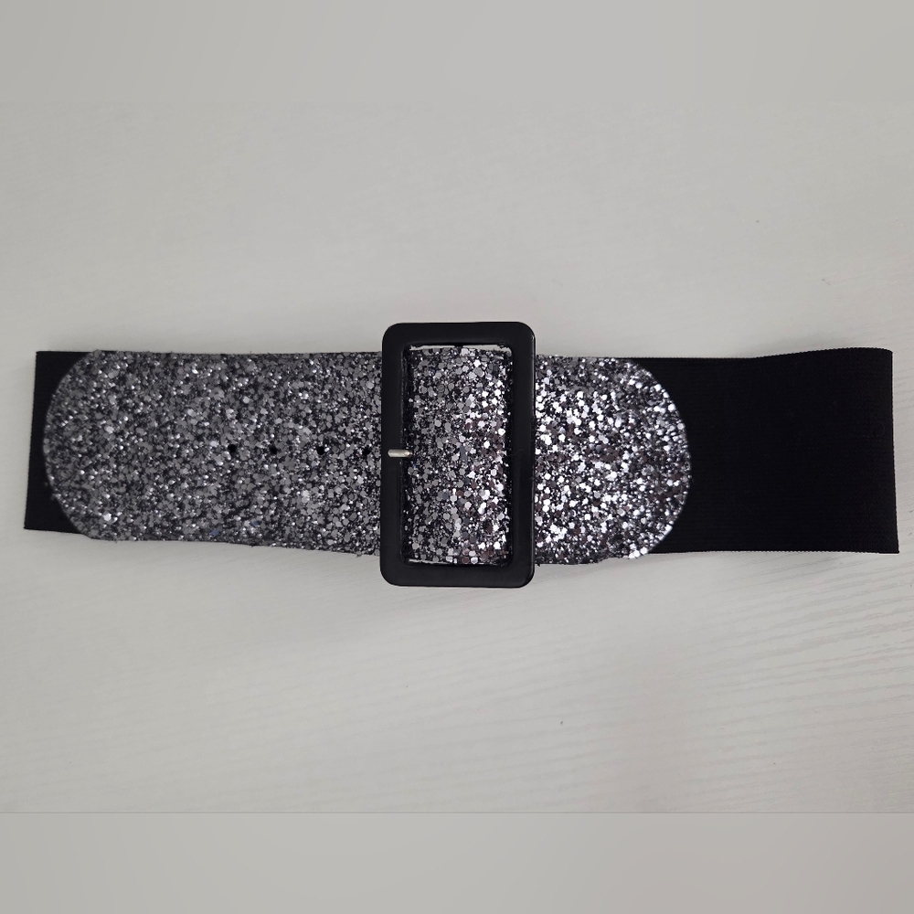 bebe Black and Silver Glitter Belt
